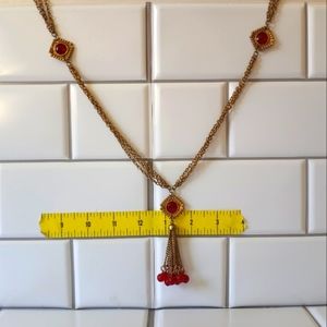 Vintage Red Medallion 18" Necklace with Bead Tassel